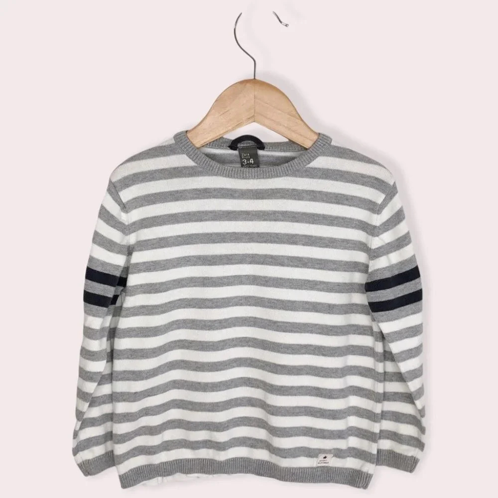 Zara Kids sweater gray stripe with t-shirt‎ hem 3-4 years